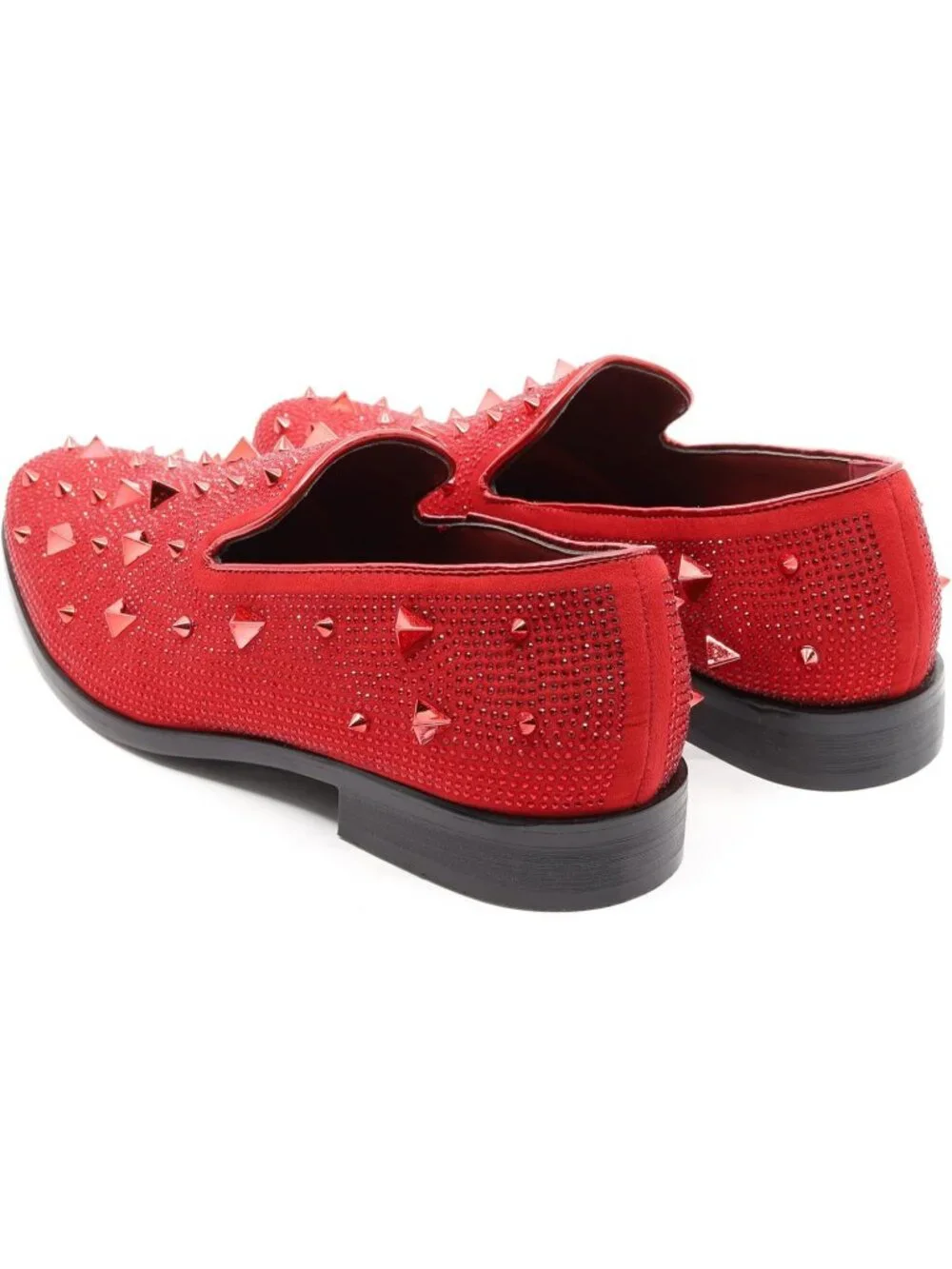 Matrocharm Men's Red Rubber Vintage Spike Rhinestone Loafer Slip On Party Shoes